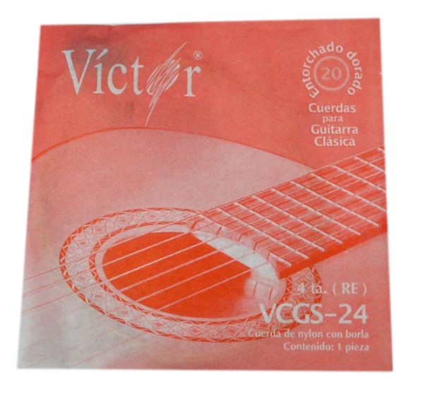 PAQUETE DE 6 CUERDAS PARA GUITARRA CLAS VICTOR ENTORCHADO DORADO 4TA N