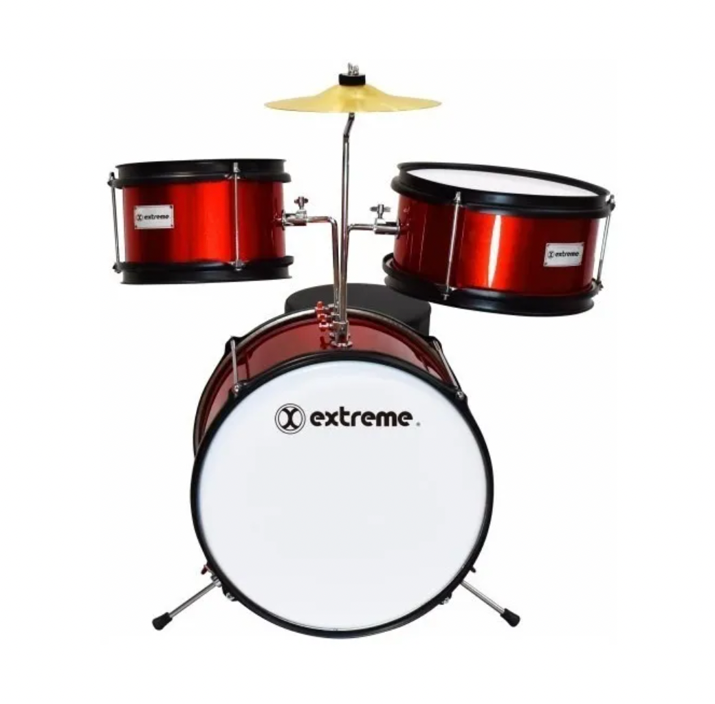 BATERIA KINDER 3 PIEZAS CON BANCO Y PEDAL EXTREME ROJO EXBT067 N
