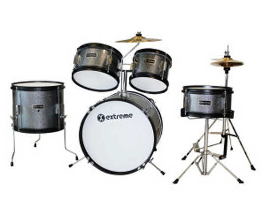 BATERIA JUNIOR 5 PIEZAS PLATA AROS NEGROS EXTREME EXBT023 N