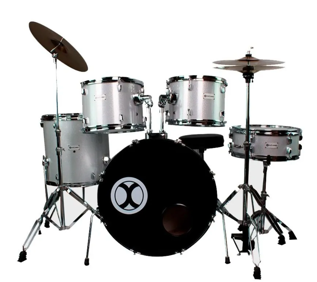 BATERIA PROFESIONAL PLATA SPARKLE 5 PIEZAS ARO COLOR CROMO EXTREME | EXBT071 N