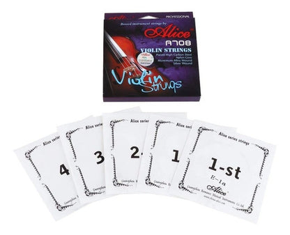 Juego de Cuerdas P/violin 4/4 Acero Entrorchado Plata Alice A708 N