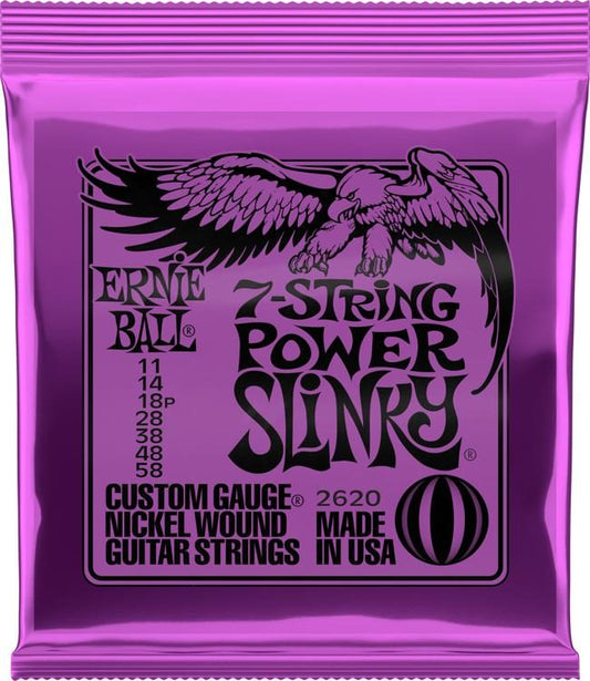 ENCORDADURA GUITARRA ELÉCTRICA ERNIE BALL POWER SLINKY 7 CDAS MORADA .11-.58 2620 N