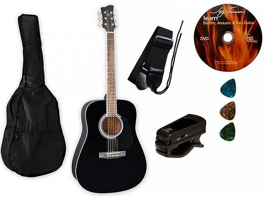 PAQUETE GUITARRA ACUSTICA  JAY TURSER NEGRA FUNDA-PUAS-AFINADOR N