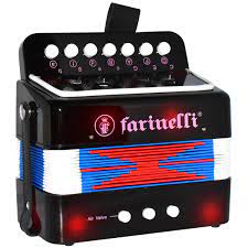 MINI ACORDEON INFANTIL PARA NIÑO 7 BOTONES FARINELLI NEGRO CON ROJO N