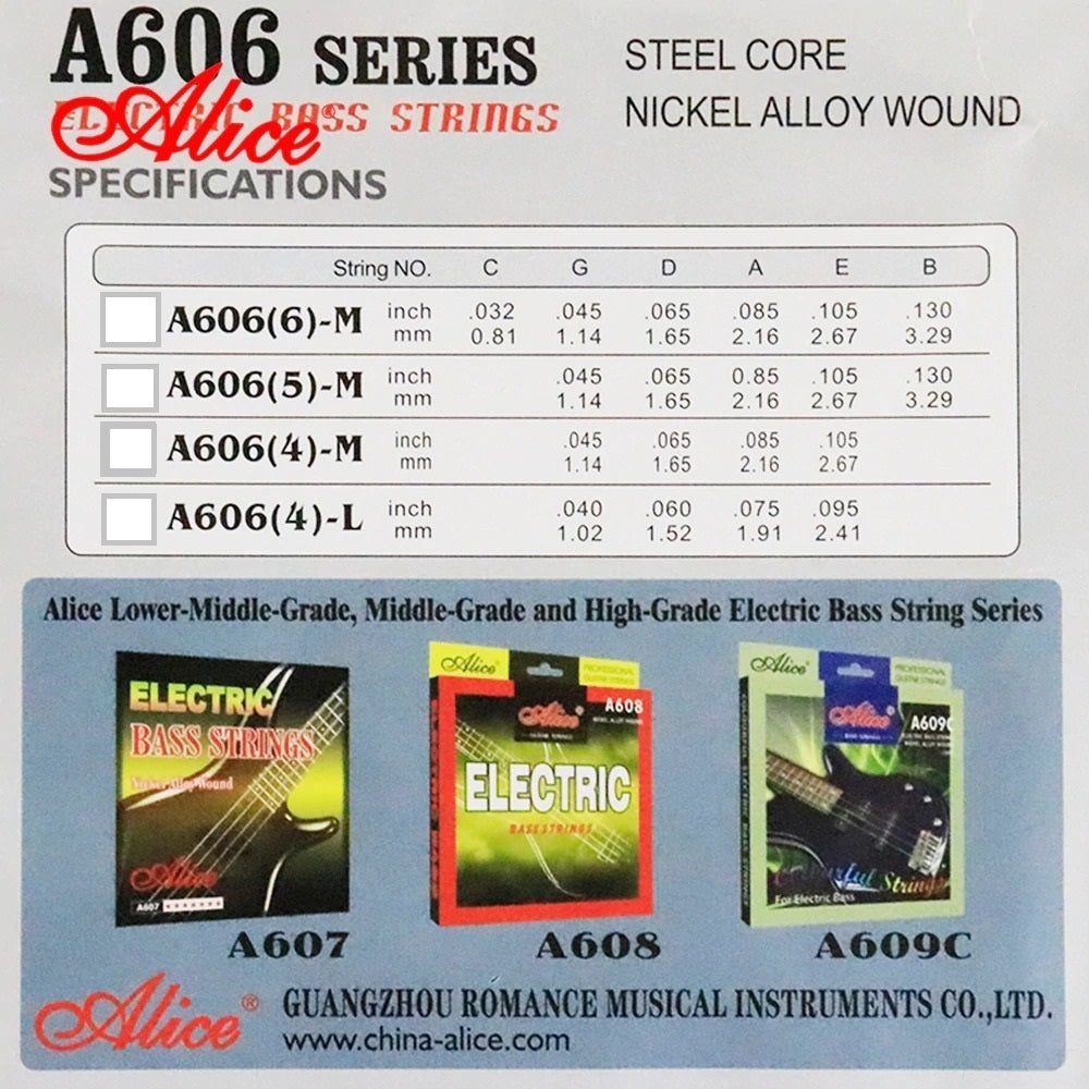 JUEGO DE CUERDA ALICE PARA BAJO ELÉCTRICO DE 4 CDAS 45-105 ⌘ A606(4)-M N