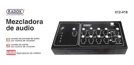 Mezcladora de Audio Radox 8 Canales con Usb